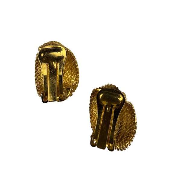Vintage Unknown Womens Gold Tone Mesh Clip-On Earrings Jewelry Pair - Picture 2 of 4